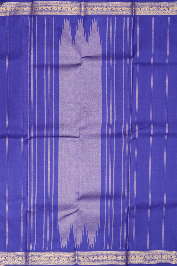 Kanchipuram Silk Saree Plain Indigo Blue With Peacock Border