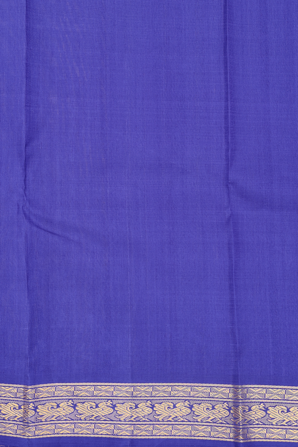 Kanchipuram Silk Saree Plain Indigo Blue With Peacock Border