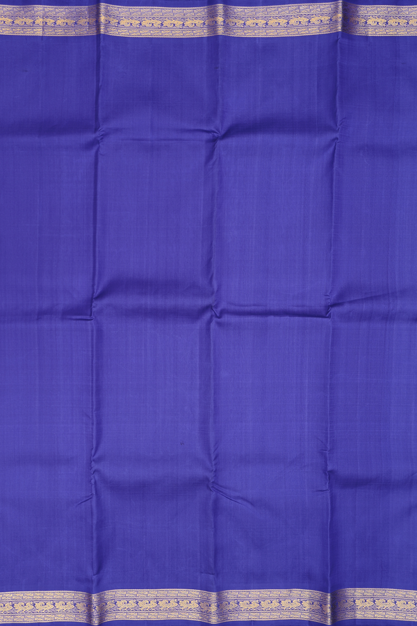 Kanchipuram Silk Saree Plain Indigo Blue With Peacock Border