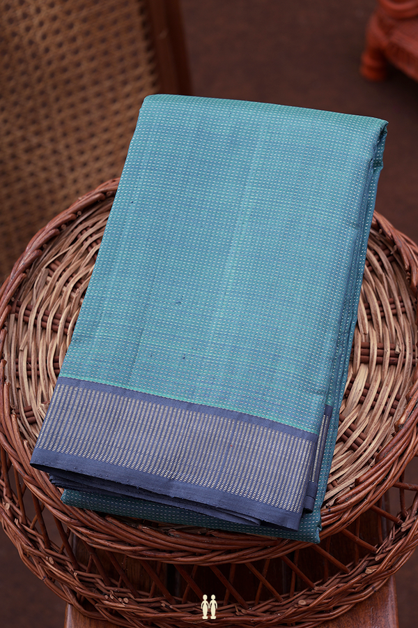 Kanchipuram Silk Saree In Aegean Blue With Stripes Design