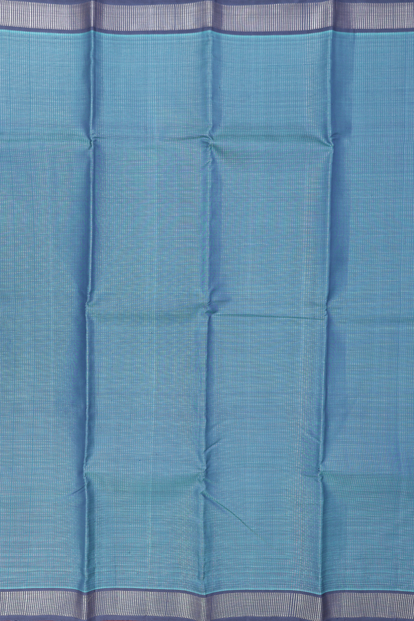 Kanchipuram Silk Saree In Aegean Blue With Stripes Design