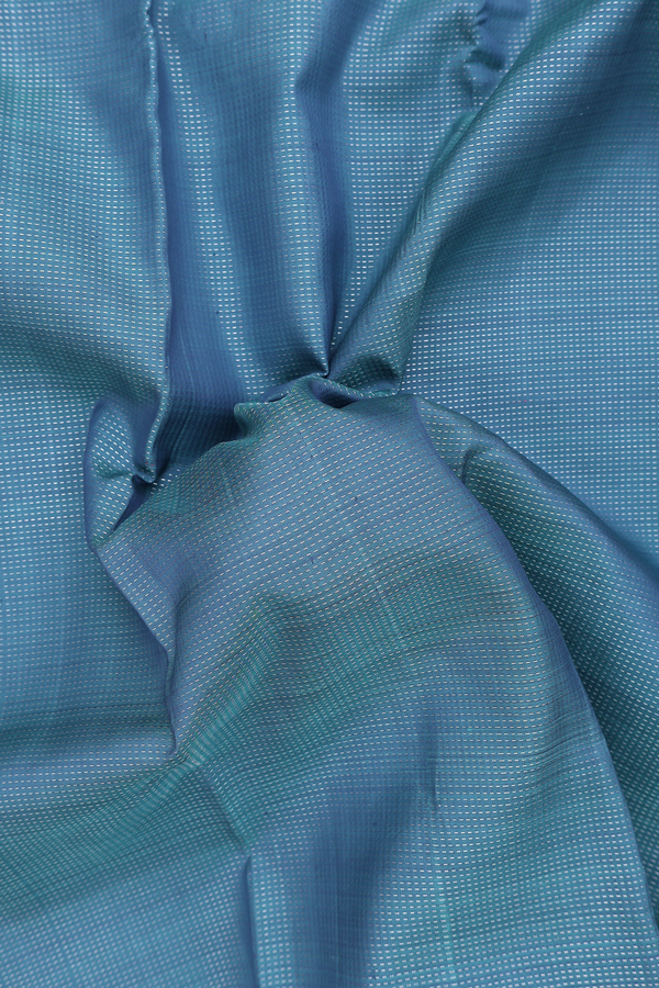 Kanchipuram Silk Saree In Aegean Blue With Stripes Design