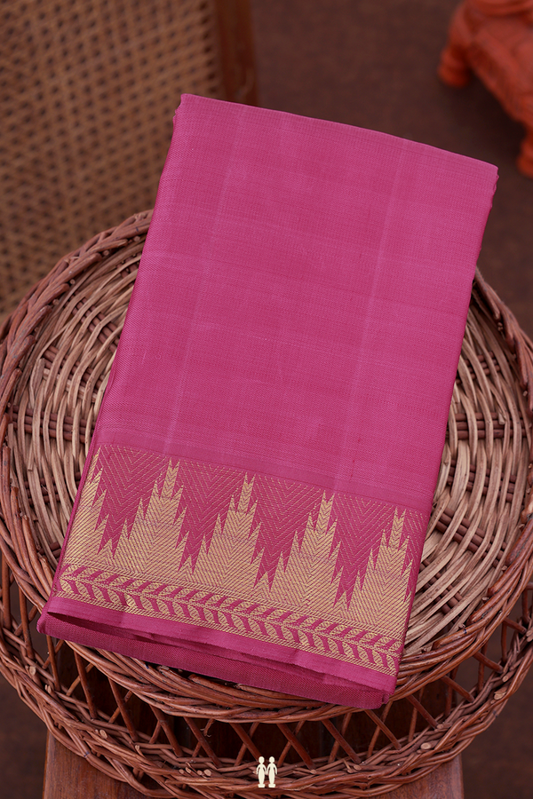 Kanchipuram Silk Saree In Rani Pink With Temple Border