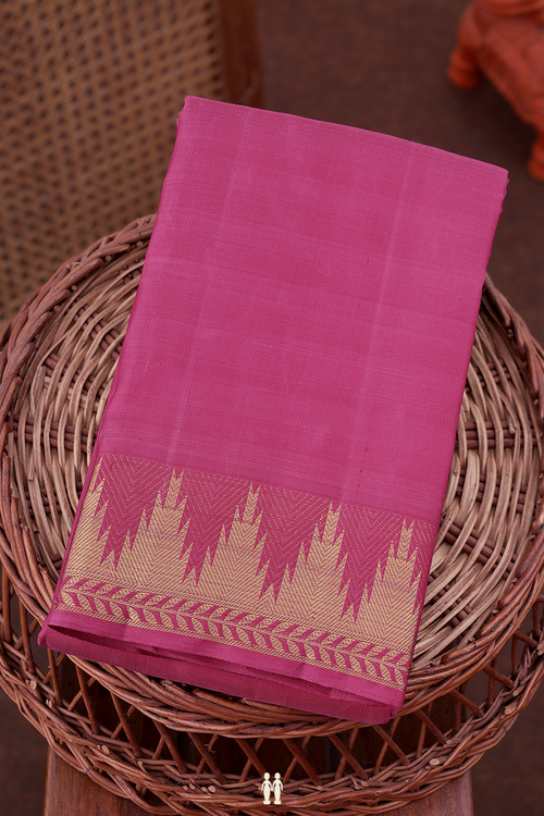 Kanchipuram Silk Saree In Rani Pink With Temple Border