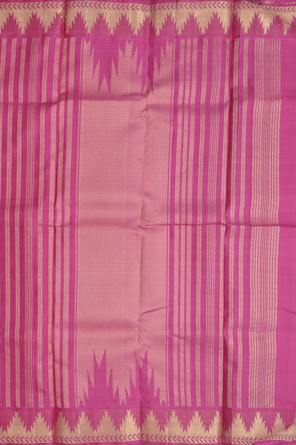 Kanchipuram Silk Saree In Rani Pink With Temple Border