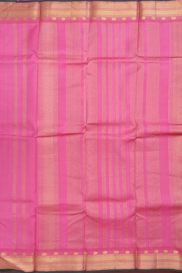 Kanchipuram Silk Saree In Plain Pink With Paisley Border
