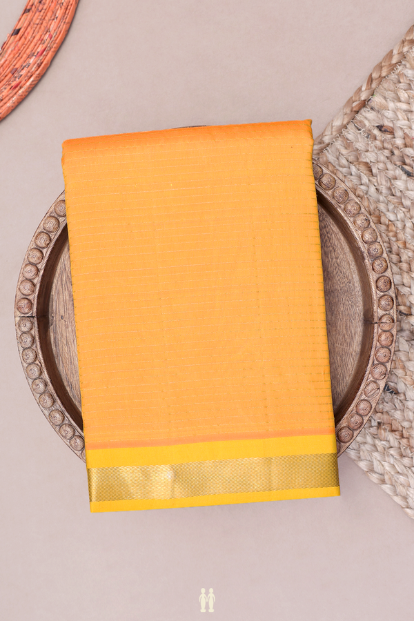Kanchipuram Silk Saree In Royal Orange With Stripes Design