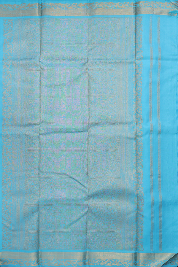 Kanchipuram Silk Saree In Deep Sky Blue With Jacquard Pattern