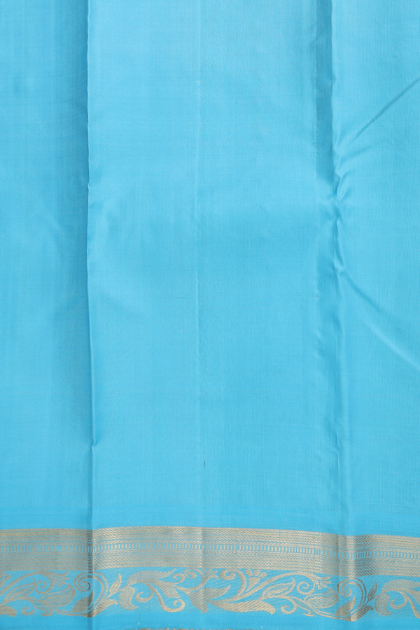 Kanchipuram Silk Saree In Deep Sky Blue With Jacquard Pattern