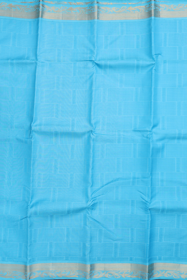 Kanchipuram Silk Saree In Deep Sky Blue With Jacquard Pattern