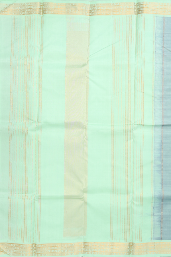 Kanchipuram Silk Saree In Plain Sage Green With Zari Border