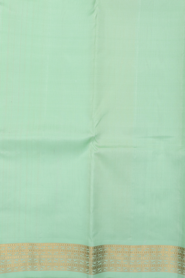 Kanchipuram Silk Saree In Plain Sage Green With Zari Border