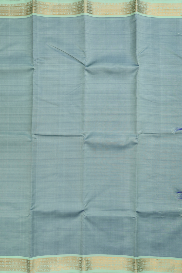 Kanchipuram Silk Saree In Plain Sage Green With Zari Border