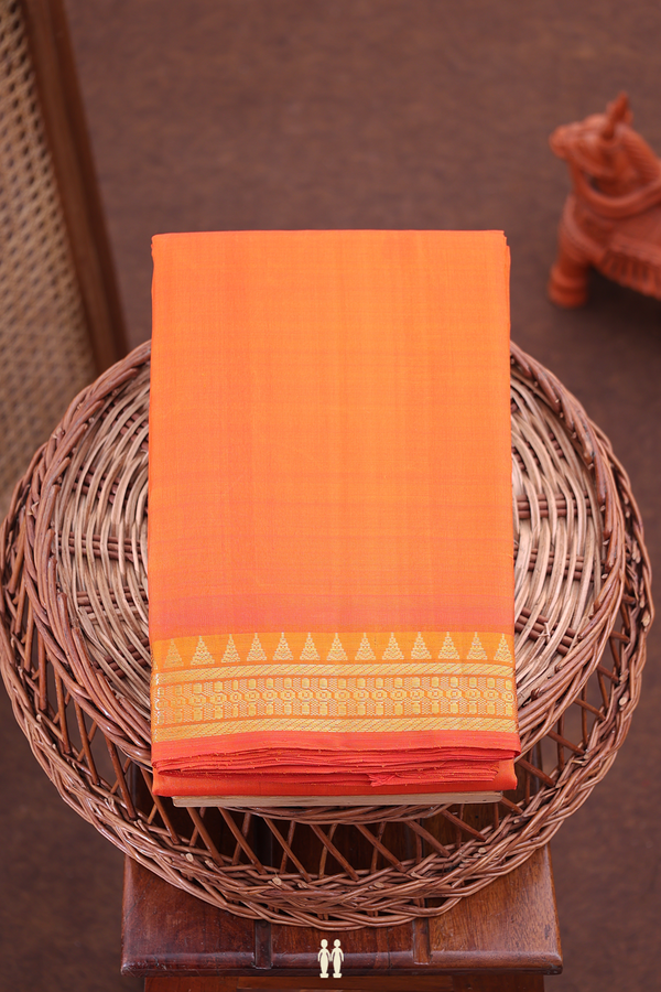 Kanchipuram Silk Saree Plain Bright Orange With Zari Border