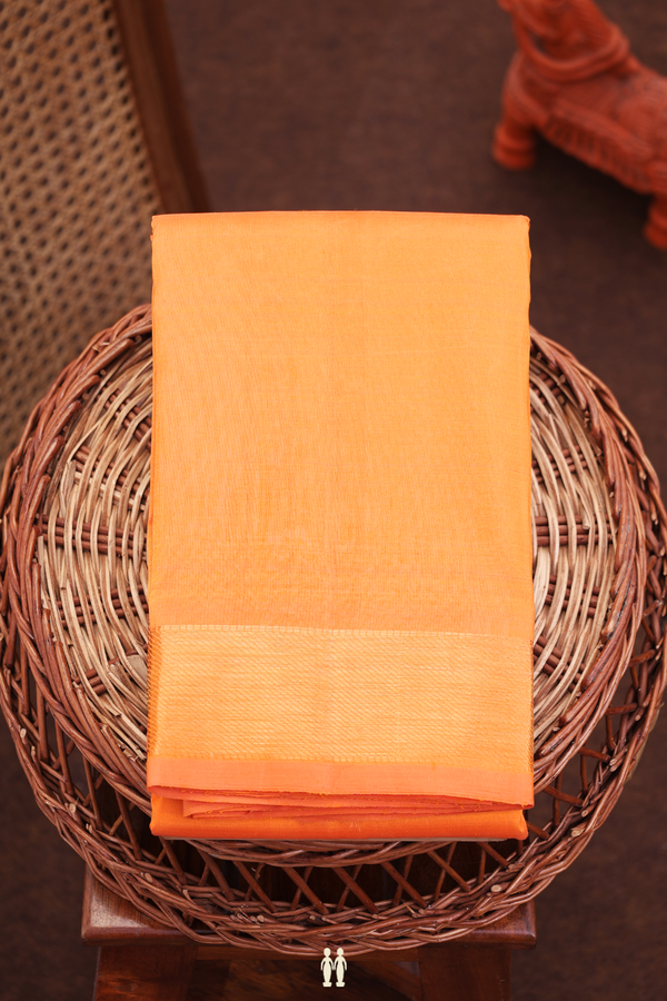 Kanchipuram Silk Saree In Orange With Zari Border