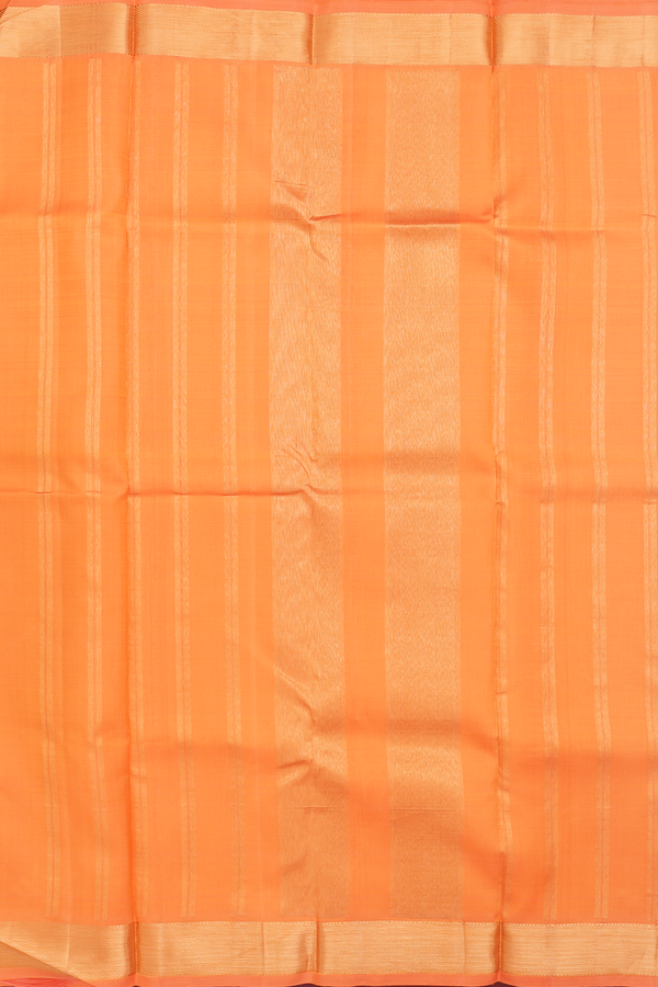 Kanchipuram Silk Saree In Orange With Zari Border
