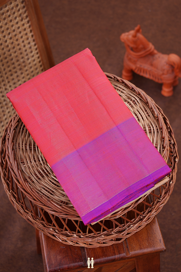 Kanchipuram Silk Saree In Red With Stripes Design