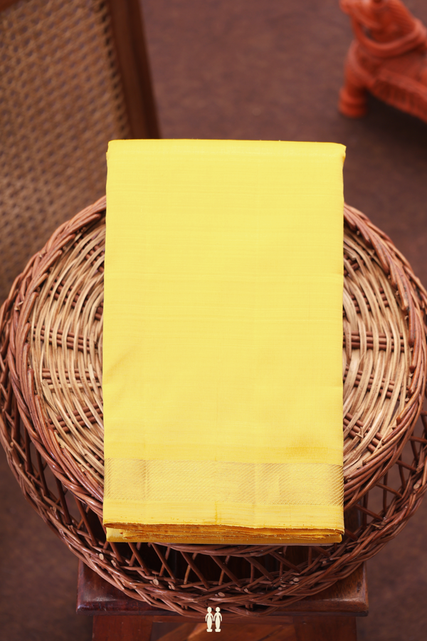 Kanchipuram Silk Saree In Bright Yellow With Zari Border