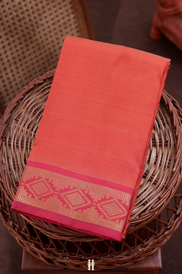 Kanchipuram Silk Saree In Orange With Zari Border