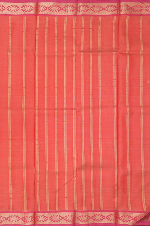 Kanchipuram Silk Saree In Orange With Zari Border