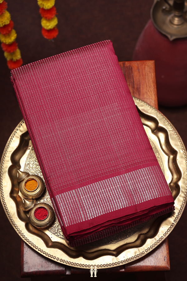 Kanchipuram Silk Saree In Red With Stripes Design