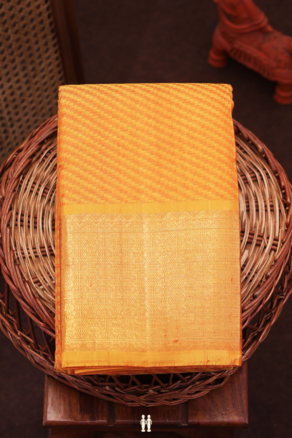 Kanchipuram Silk Saree In Ochre Orange With Diagonal Design