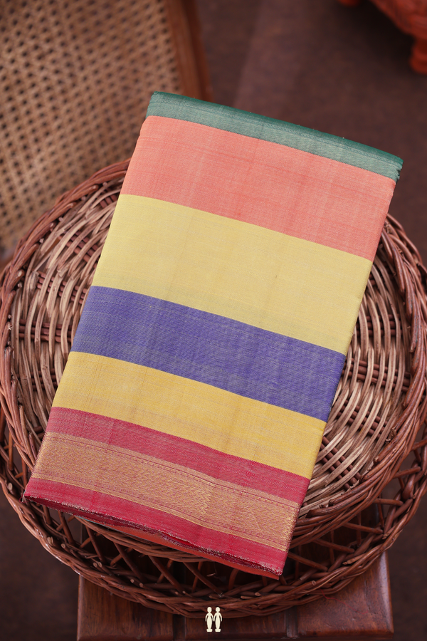 Kanchipuram Silk Saree In Multicolor With Stripes Design