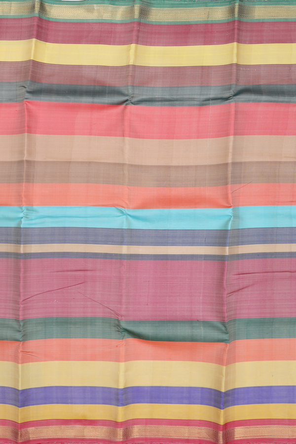 Kanchipuram Silk Saree In Multicolor With Stripes Design