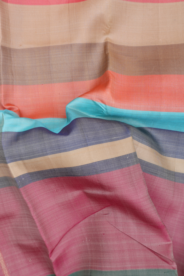Kanchipuram Silk Saree In Multicolor With Stripes Design