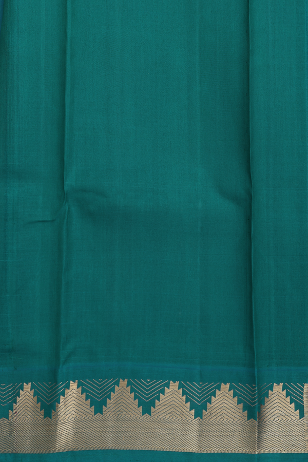 Kanchipuram Silk Saree In Teal Blue With Temple Border