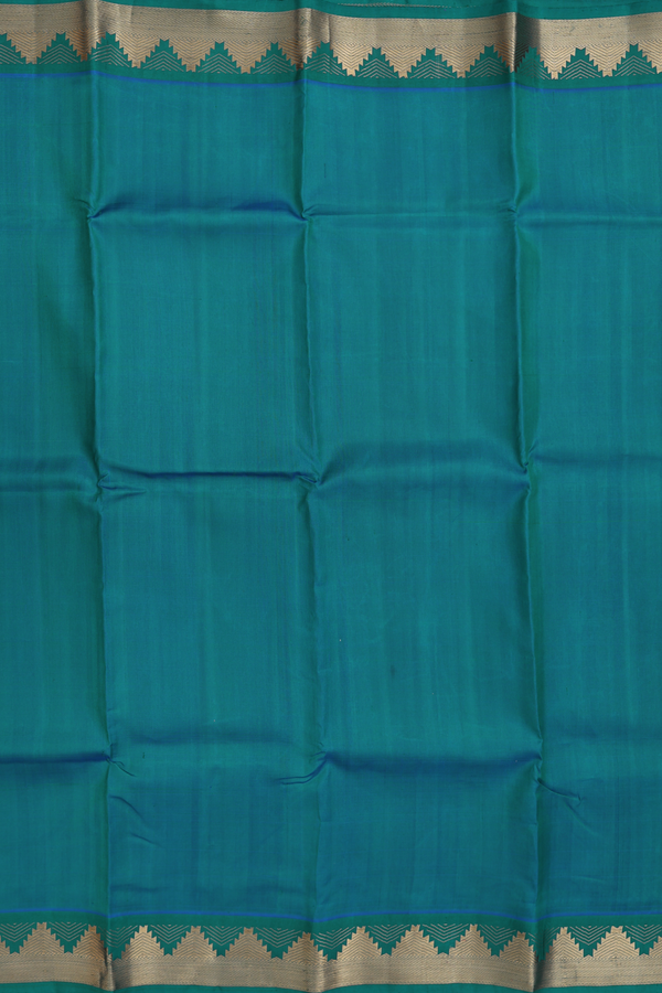 Kanchipuram Silk Saree In Teal Blue With Temple Border