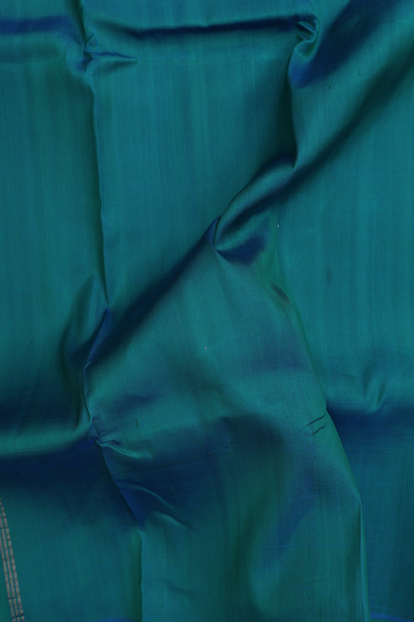 Kanchipuram Silk Saree In Teal Blue With Temple Border