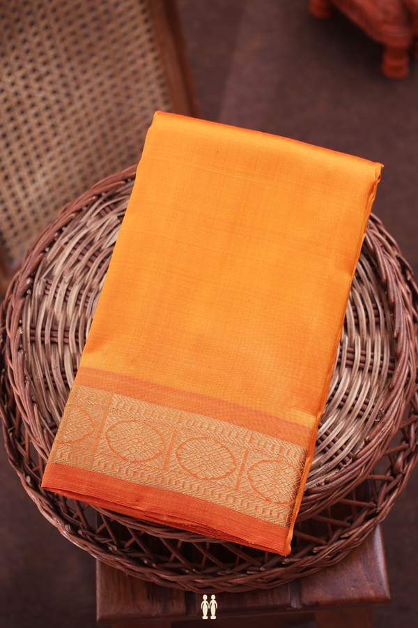 Kanchipuram Silk Saree In Royal Orange With Zari  Border