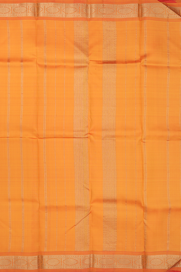 Kanchipuram Silk Saree In Royal Orange With Zari  Border