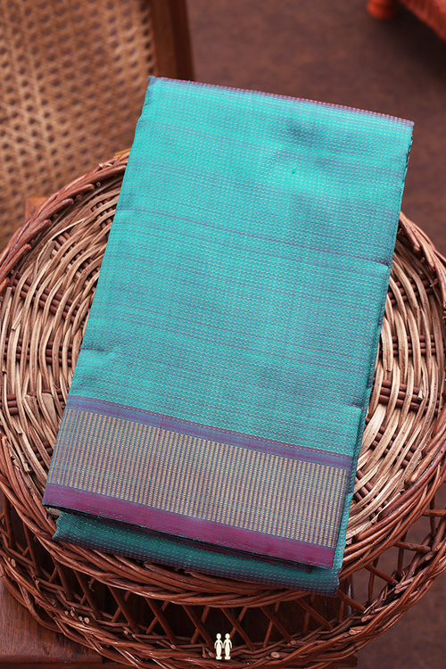 Kanchipuram Silk Saree In Teal Blue With Stripes Design