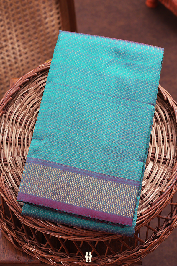 Kanchipuram Silk Saree In Teal Blue With Stripes Design