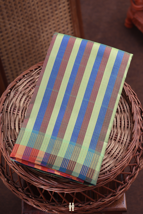 Kanchipuram Silk Saree In Multicolor With Stripes Design