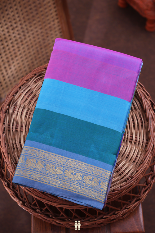 Kanchipuram Silk Saree In Multicolor With Stripes Design