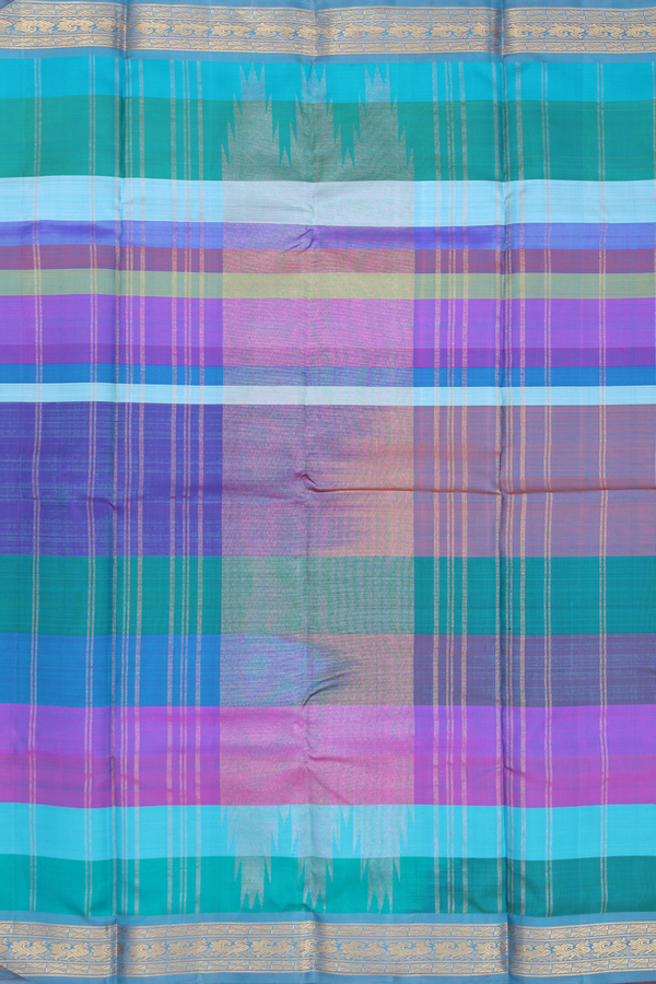 Kanchipuram Silk Saree In Multicolor With Stripes Design