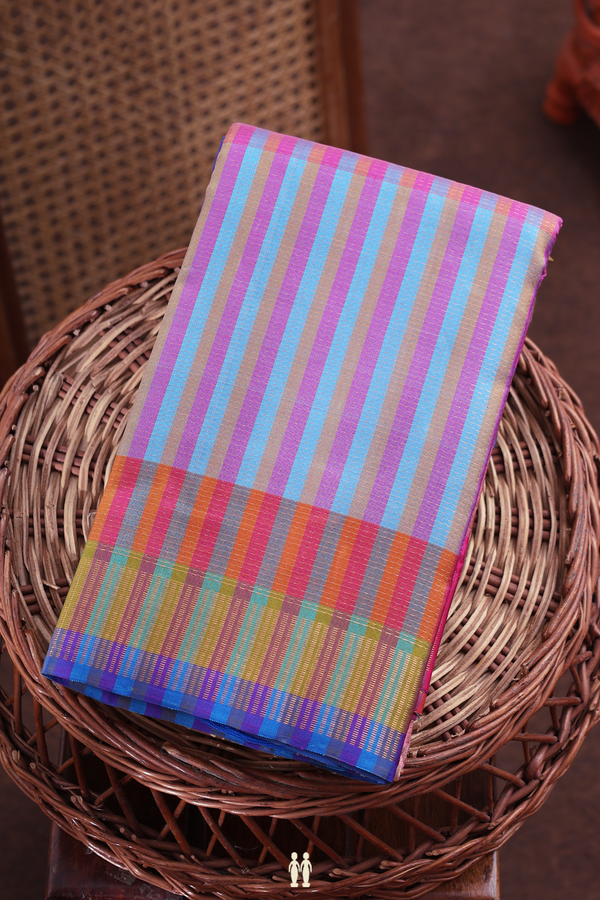 Kanchipuram Silk Saree In Multicolor With Stripes Design