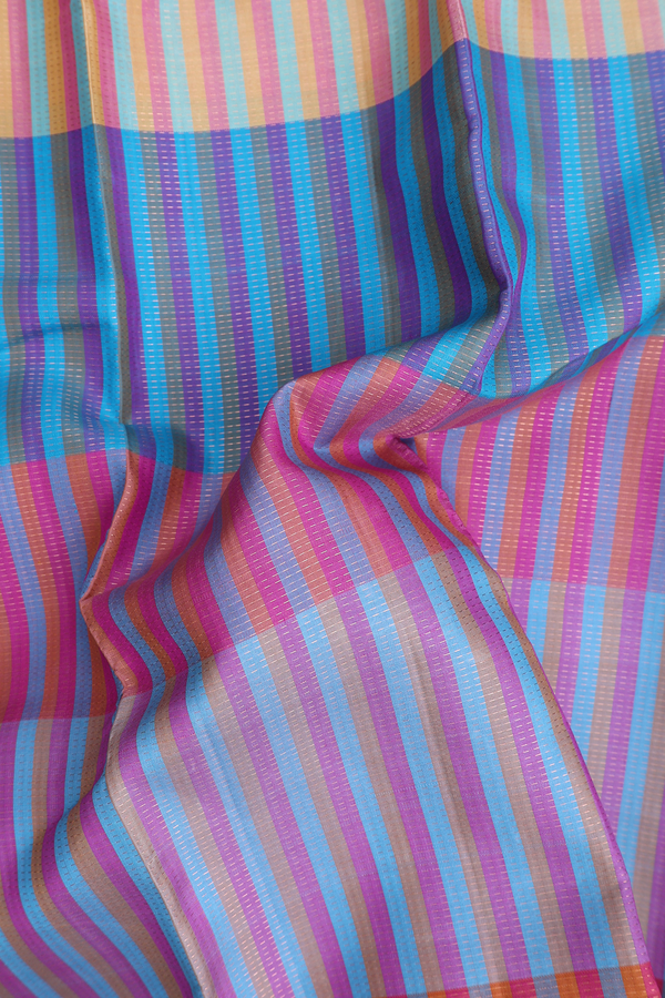 Kanchipuram Silk Saree In Multicolor With Stripes Design