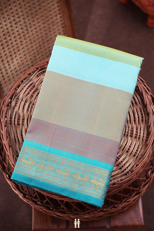 Kanchipuram Silk Saree In Multicolor With Stripes Design