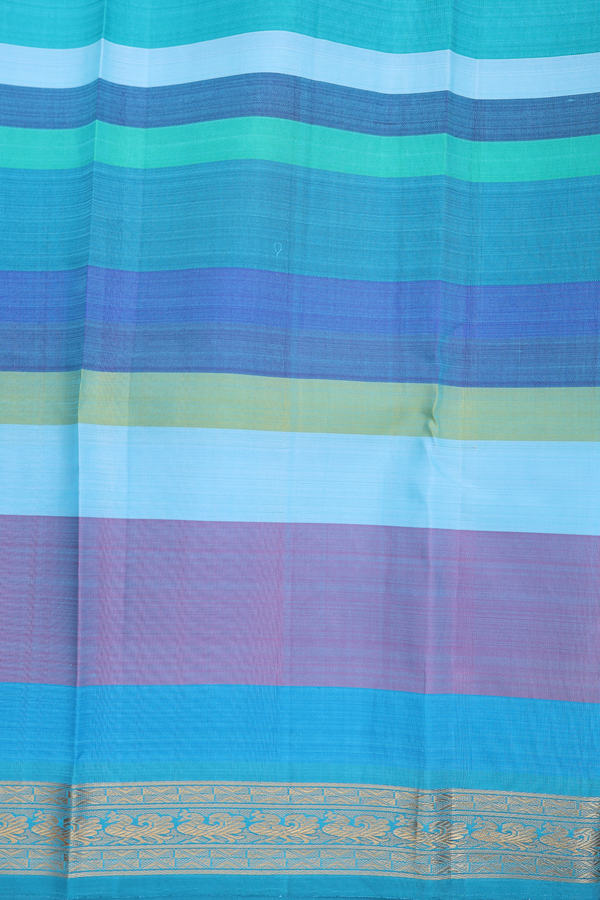 Kanchipuram Silk Saree In Multicolor With Stripes Design