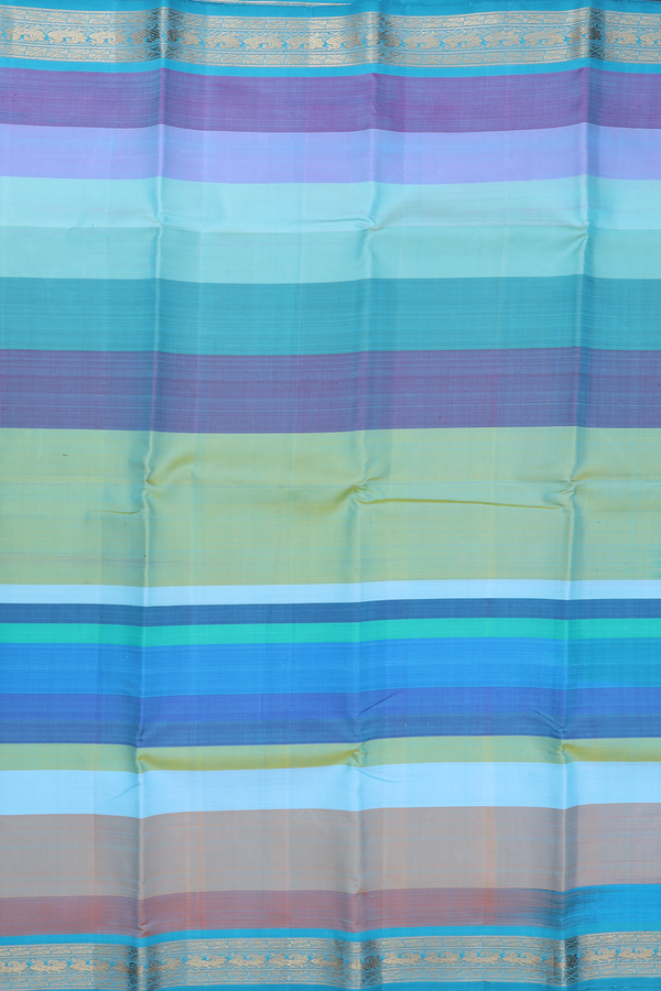 Kanchipuram Silk Saree In Multicolor With Stripes Design