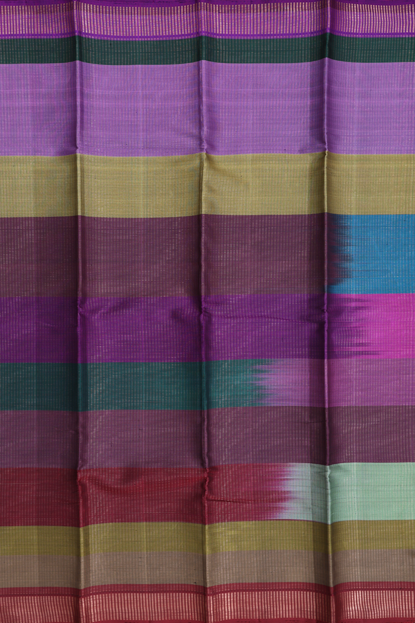 Kanchipuram Silk Saree In Multicolor With Stripes Design