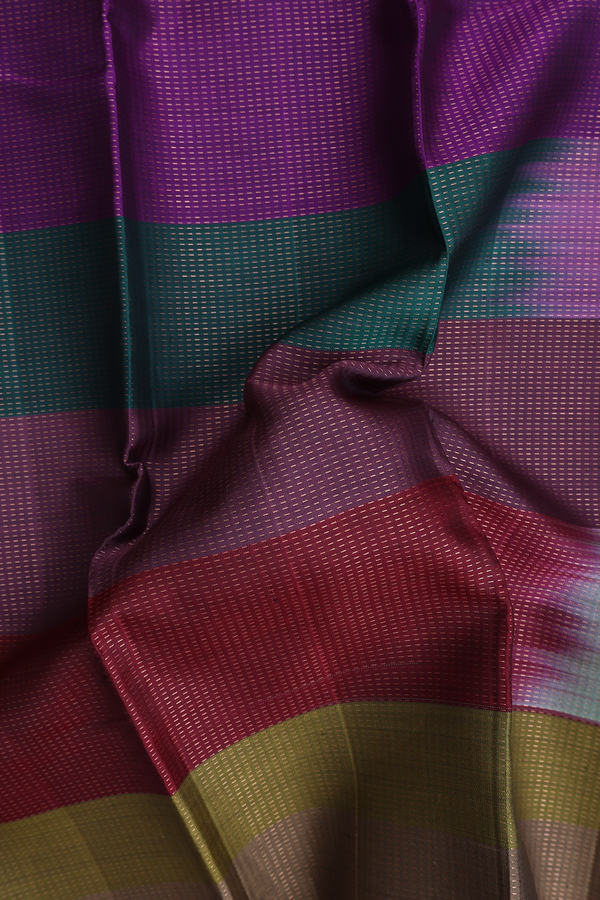 Kanchipuram Silk Saree In Multicolor With Stripes Design