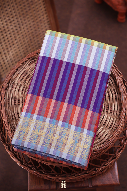 Kanchipuram Silk Saree In Multicolor With Stripes Design