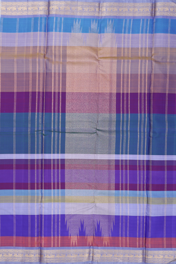 Kanchipuram Silk Saree In Multicolor With Stripes Design