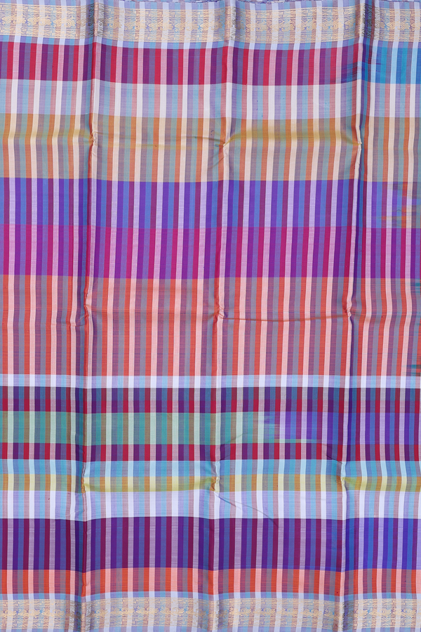 Kanchipuram Silk Saree In Multicolor With Stripes Design
