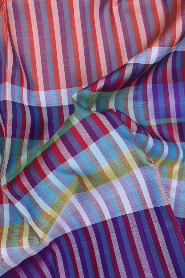 Kanchipuram Silk Saree In Multicolor With Stripes Design